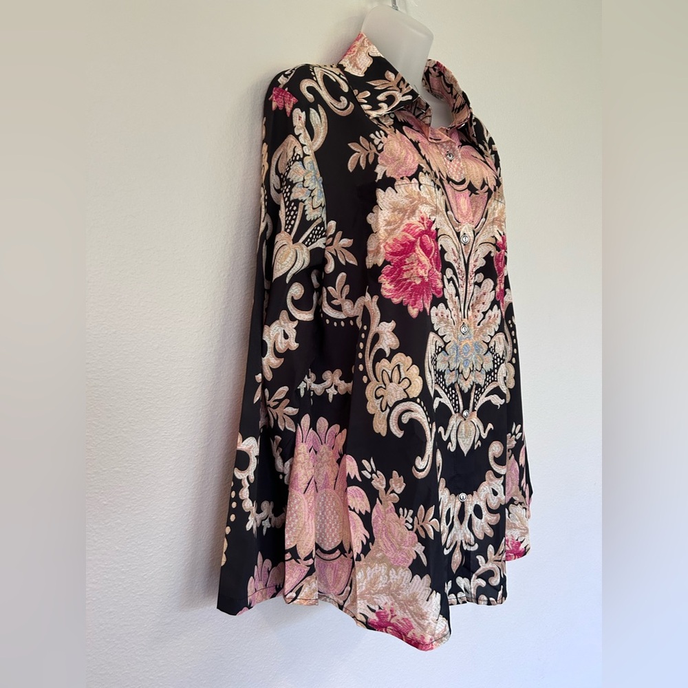 Elegant pattern front button blouse 1XL - Picture 6 of 8